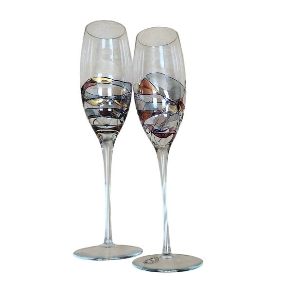 Artland Helios Fluted Champagne 9 7/8" Set of 2 Mosaic Stain Glass Romania NWT - Picture 4 of 6